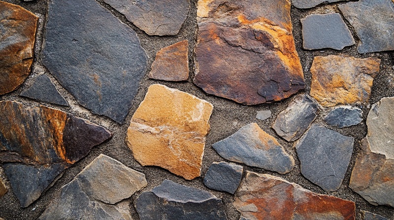 Irregularly shaped natural stone in earthy tones