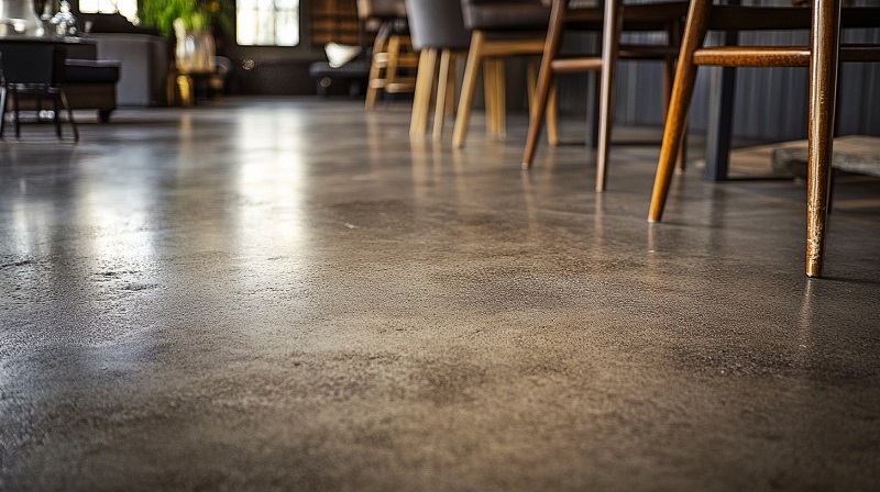 Polished concrete flooring in a modern dining area
