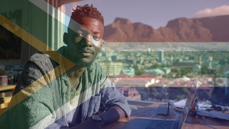 Freelancer in Cape Town coworking space with Table Mountain view