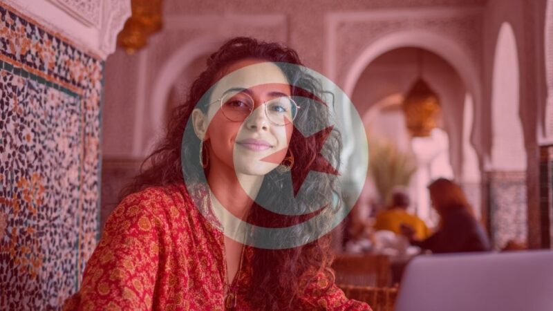 Freelancer in Tunisia working in café with traditional décor