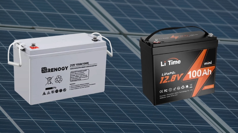 LiFePO4 vs. Lead Acid batteries shown side by side for solar energy storage comparison
